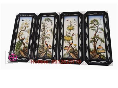 Tranh tứ quý Tùng - Cúc - Trúc - Mai, men màu trơn - rộng 55cm - cao 120cm