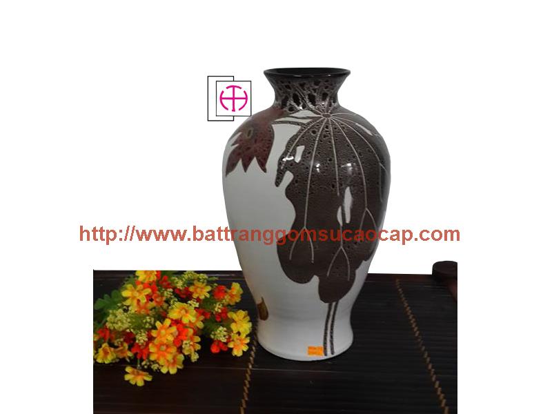 Lọ Đùi dế trắng vẽ hoa sen - cao 40cm